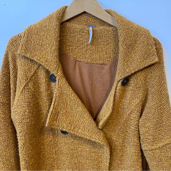 Free People Slouchy Textured Wool Mustard Jacket Wool Blend Women's Size Small - Picture 4 of 9